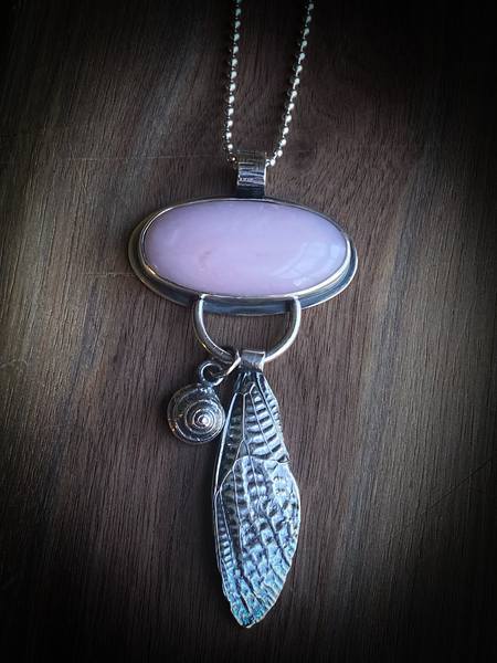 Pink Opal & Cicada Wing Pendant