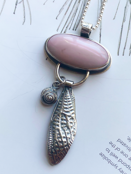 Pink Opal & Cicada Wing Pendant