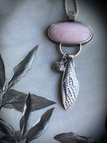 Pink Opal & Cicada Wing Pendant