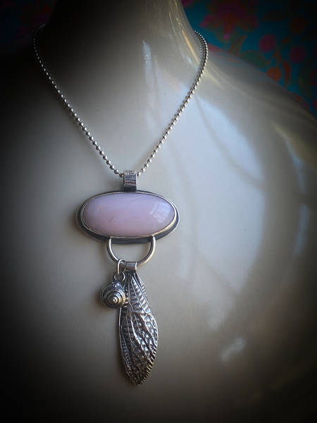 Pink Opal & Cicada Wing Pendant