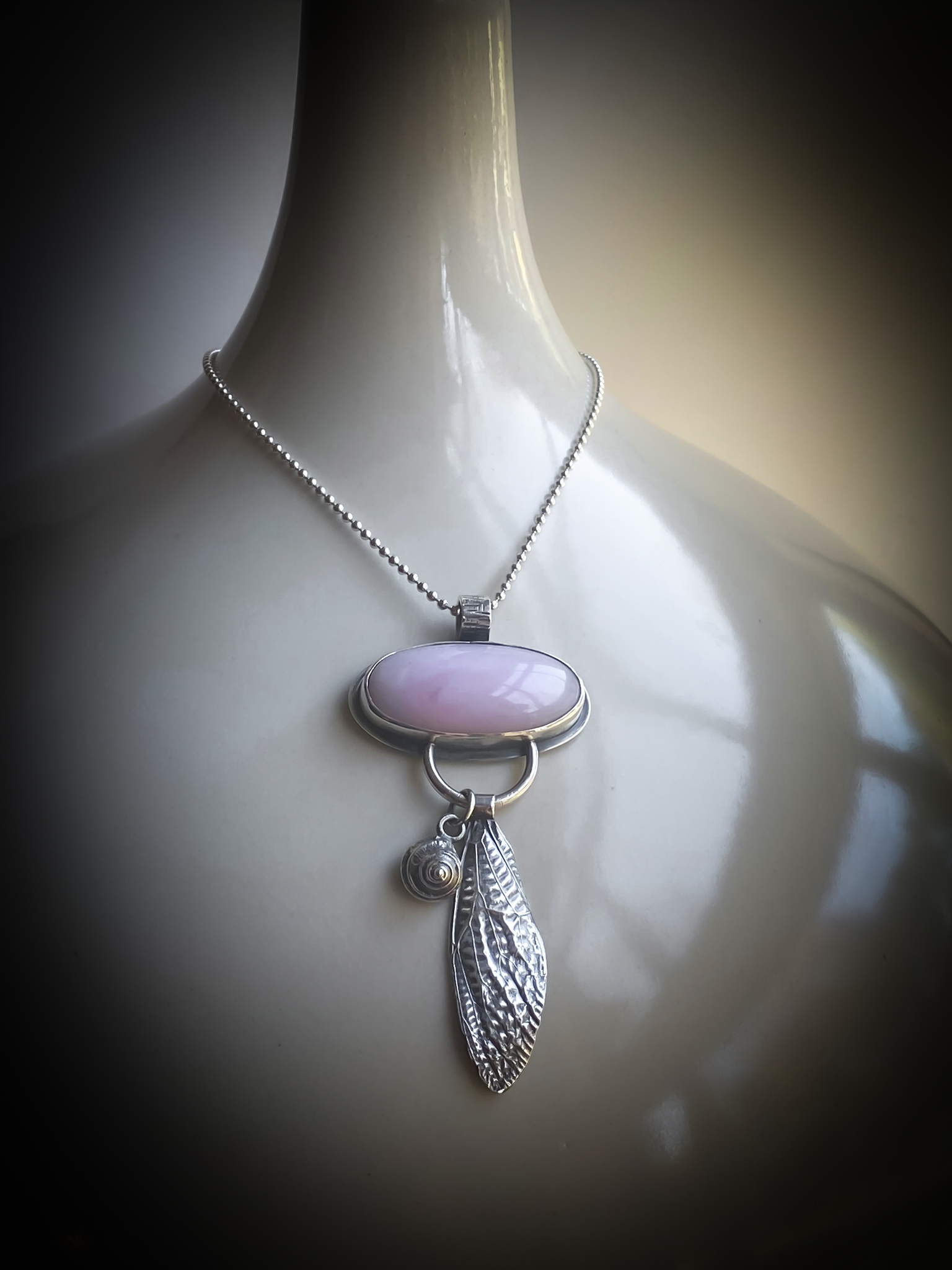 Pink Opal & Cicada Wing Pendant