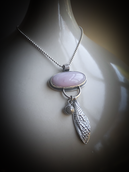 Pink Opal & Cicada Wing Pendant