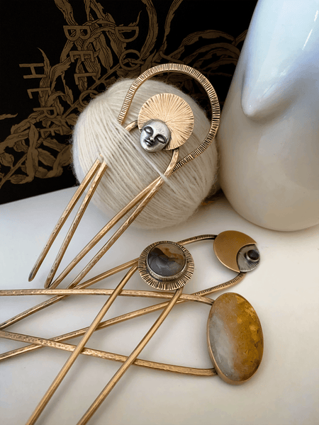 Statement Stone & Bronze Hairpin – made to order