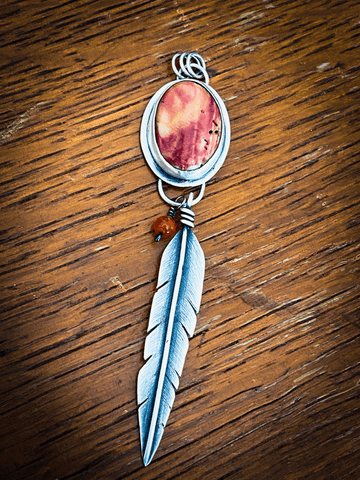 Spiny Oyster & Feather Pendant